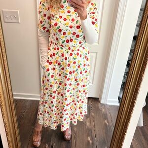 Talbots Colorful Fruit Print Skirt Top Set pockets cherries lemons size Small